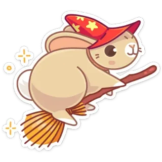 🧹 Hase, Kaninchen, Hexe, Besen, Magie, süß, Fantasy, kawaii whatsapp sticker