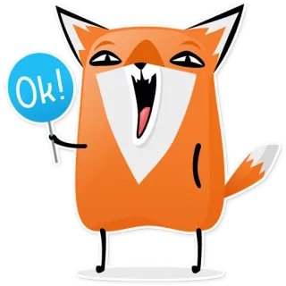 👍 Ok! volpe, ok, approvazione, segno, cartone animato, animale whatsapp sticker