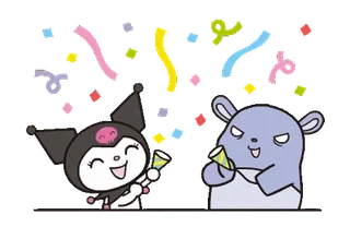 ⭐ Kuromi 卡通, 庆祝, 五彩纸屑, 动漫, 可爱 telegram sticker