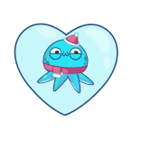 ❤️ octopus, cartoon, cute, heart, winter, holiday telegram sticker