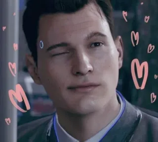 🌟 Connor Detroit: Become Human 코너, Detroit: Become Human, 안드로이드, 윙크, 하트, 사랑 telegram sticker