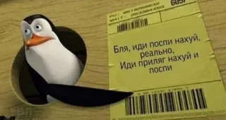 👺 Бля, иди поспи нахуй, реально, Иди приляг нахуй и поспи pingwin, slang, obraźliwe, sen, rosyjski, mem telegram sticker