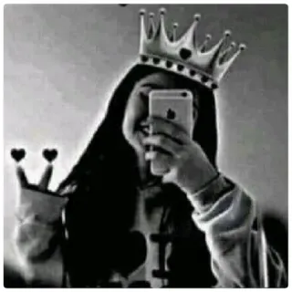 👑 menina, selfie, coroa, rainha, corações, espelho telegram sticker