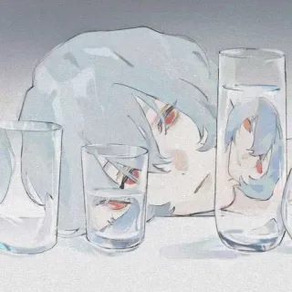🌊 Rei Ayanami Neon Genesis Evangelion อนิเมะ, เรย์ อายานามิ, อีวานเกเลียน, แก้วน้ำ, เงาสะท้อน telegram sticker