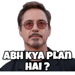 😕 ABH KYA PLAN HAI ? Robert Downey Jr., Meme, Hindi, Question, Plan telegram sticker
