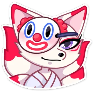 🤡 cáo, chú hề, mặt nạ, anime, hoạt hình, linh vật, nhãn dán whatsapp sticker