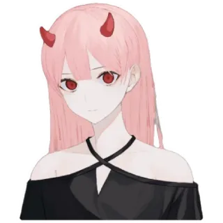 😁 anime, pink hair, red eyes, horns, demon girl telegram sticker