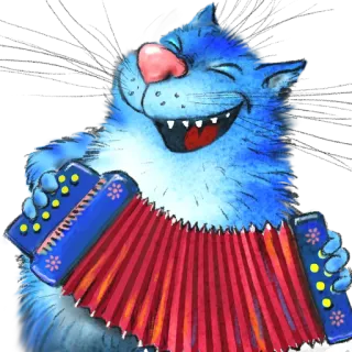 🎼 gatto, fisarmonica, musica, blu, cartone animato telegram sticker