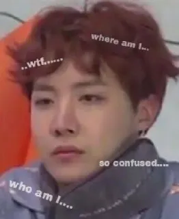 😗 where am I...
..wtf......
so confused....
who am I..... meme, confused, funny, kpop, j-hope, wtf, humor telegram sticker