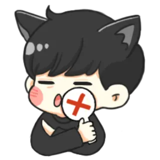 ❌ кошачьи ушки, аниме, милый, парень, знак X, отказано, отклонено telegram sticker