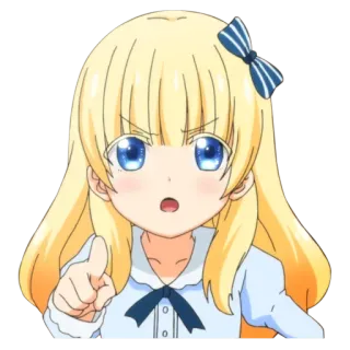 👆 애니메이션 여자, 금발, 귀여운, 가리키는, 화난, 캐릭터, 만화 telegram sticker