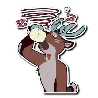 ☕ Z cerf, bois, endormi, boire, dessin animé telegram sticker