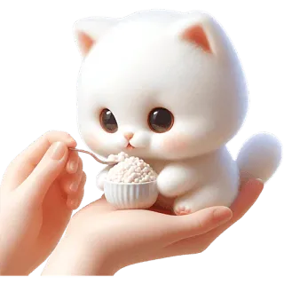 😋 gatto, carino, cartone animato, gattino, cibo, bianco, animale telegram sticker