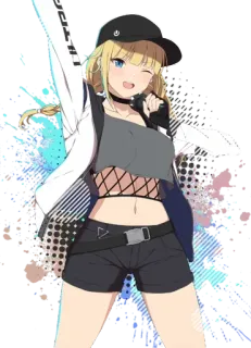 😍 dziewczyna anime, postać z kreskówki, blond włosy, niebieskie oczy, mrugająca, moda, słodki whatsapp sticker