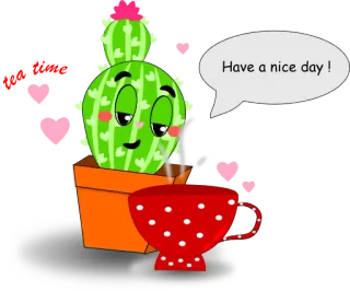 🥰 Have a nice day! кактус, чашка, хорошего дня, дружелюбный, милый, растение whatsapp sticker