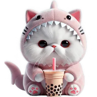 🧋 kat, haai, kostuum, schattig, dier, kawaii, boba, bubble tea, kitten telegram sticker