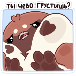 ☹️ Ты чево грустишь? triste, chorando, fofo, animal, adesivo, russo, desenho animado telegram sticker