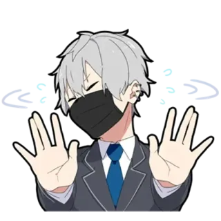 ✋ anime, character, sticker, gray hair, suit, face mask telegram sticker