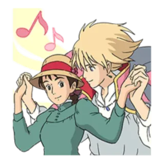 🎼 Howl Howl's Moving Castle anime, couple, dancing, love, fantasy telegram sticker