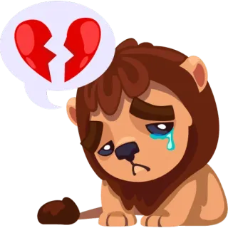 💔 лев, грустный, разбитое сердце, плачущий, эмодзи, мультфильм, животное telegram sticker