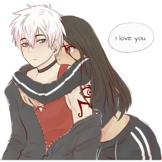 ❤️ I love you. amore, abbraccio, coppia, anime, romance telegram sticker