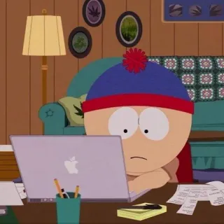 🧑‍💻 Stan Marsh South Park Cartoon, Figur, Computer, Schreibtisch, Innenbereich, Stan Marsh, South Park telegram sticker