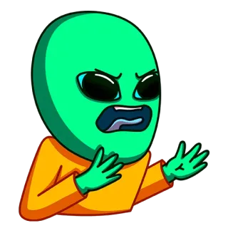 😑 alien, cartoon, green, angry, expression, illustration whatsapp sticker