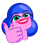 👍 Pulgar arriba, Positivo, Aprobación, Mujer, Pelo azul, Dibujo animado telegram sticker