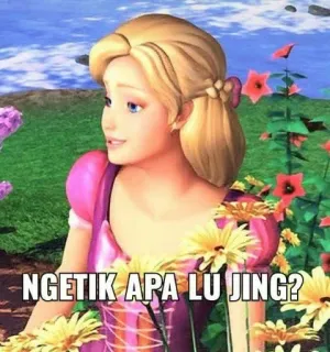 🌟 NGETIK APA LU JING? Barbie, Meme, Dessin animé, Texte, Indonésien telegram sticker