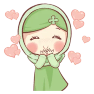 🥰 милый, мультфильм, девушка, сердечки, любовь, каваий, мусульманка, хиджаб telegram sticker