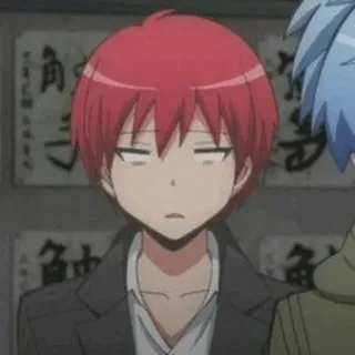 😶 Karma Akabane Assassination Classroom anime, dibujos animados, personaje, manga, pelo rojo, expresión telegram sticker