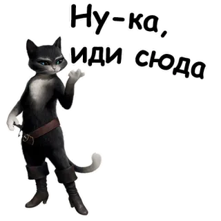😕 Ну-ка, иди сюда 猫, 靴子, 搞笑, 动画, 俄语, 穿靴子的猫 telegram sticker
