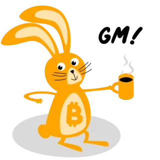 ☕️ GM! rabbit, bunny, bitcoin, gm, good morning, coffee, crypto telegram sticker