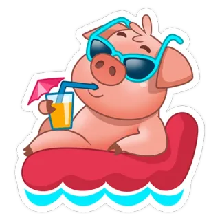 🏖️ świnia, lato, basen, relaks, wakacje, napój, okulary przeciwsłoneczne, kreskówka telegram sticker