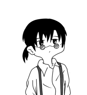 😐 Gaya anime, Anak laki-laki, Kacamata, Ilustrasi, Monokrom, Suspender, Lucu telegram sticker