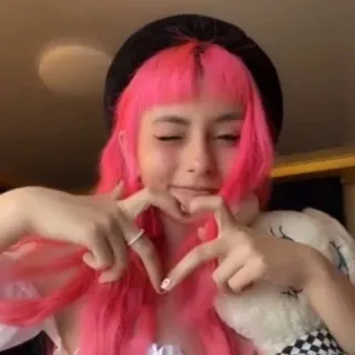 💓 pink hair, heart gesture, cute, portrait, woman, girl telegram sticker