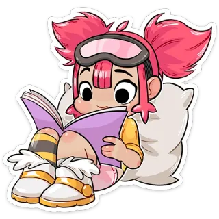 ☺️ Dessin animé, Fille, Lecture, Livre, Mignon, Oreiller, Anime, Cheveux roses telegram sticker
