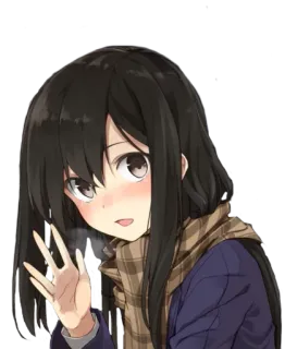 👋 Anime, Ragazza, Sciarpa, Inverno, Cartone animato, Carino, Saluto, Che saluta telegram sticker