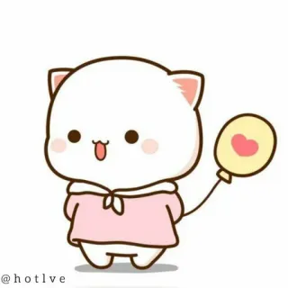 ♥ @hotlve cartoon, animal, cat, kawaii, cute, balloon, peach, pink telegram sticker