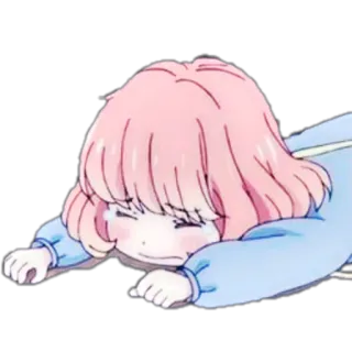 🦋 anime, gadis, sedih, menangis, rambut pink, berbaring telegram sticker