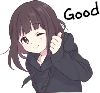 👍 Good anime, linda, chica, pulgar arriba, guiño, aprobación, bien telegram sticker