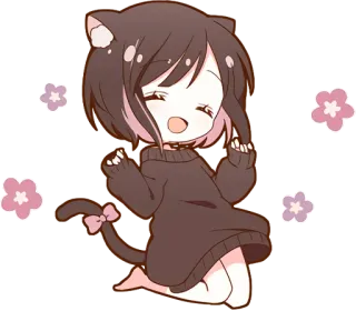 🥰 Anime, Katzenmädchen, Niedlich, Kawaii, Chibi, Blumen, Manga, Haustier telegram sticker