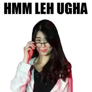 😏 HMM LEH UGHA meme, lucu, cewek, kacamata, hmm, leh, ugha whatsapp sticker