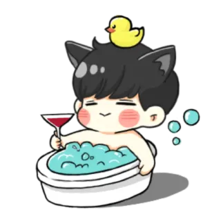 🛀 каваи, аниме, мультфильм, мальчик, ванна, кошачьи ушки, утка, пена для ванны telegram sticker