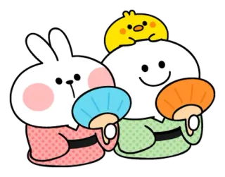🌼 coelho, pássaro, fã, bonito, kawaii, animal, desenho animado telegram sticker