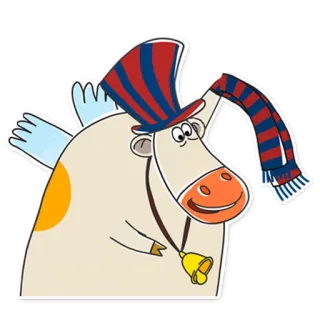 ⚽ animal, vaca, cachecol, chapéu, desenho animado telegram sticker