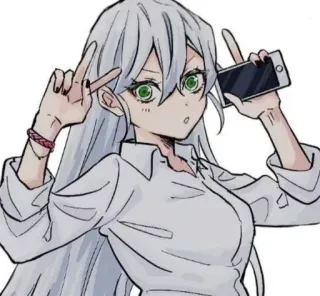 🌟 Garota anime, Cabelo branco, Sinal de paz, Fofa, Ilustração telegram sticker