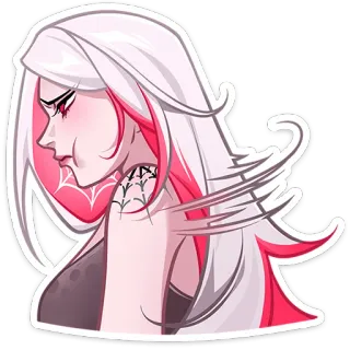 😒 dibujos animados, mujer, pelo, rosa, tatuaje de araña whatsapp sticker
