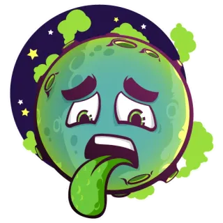 🤢 planeta, enfermo, escape, contaminación, dibujos animados, tierra, medio ambiente, triste whatsapp sticker