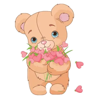 😍 Oso de peluche, Flores, Corazones, Lindo, Juguete, Animal, Dibujos animados, Peluche whatsapp sticker